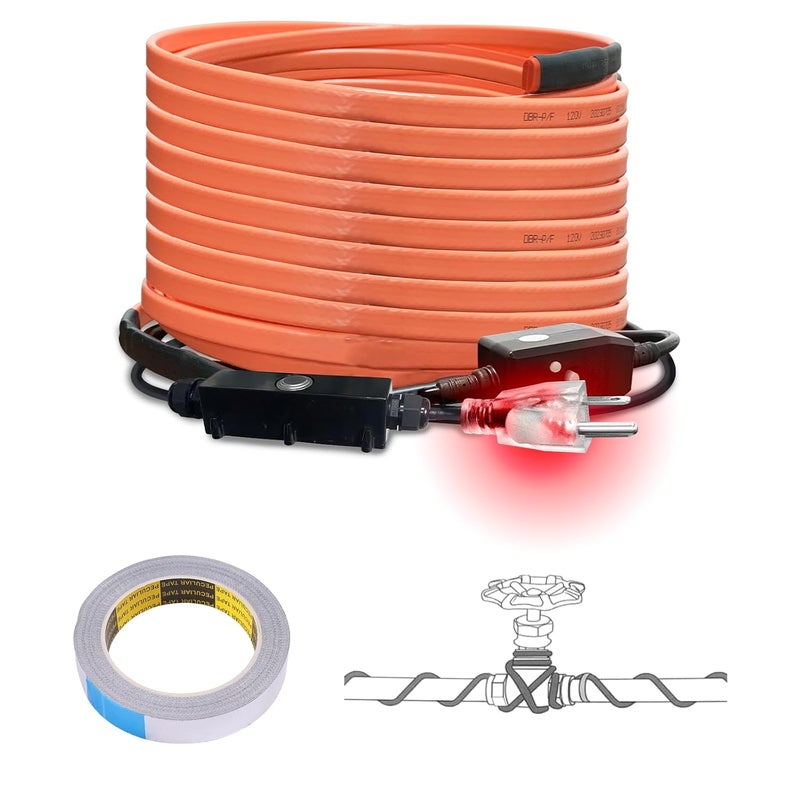Cupohus Self-Regulating Heat Tape for Water Pipes 60FT, Waterproof Thermostat for Outdoor, Freeze Protection Heat Trace Cable for Metal, Plastic Home Pipes, Roof and RV, 110-120V - Image 1